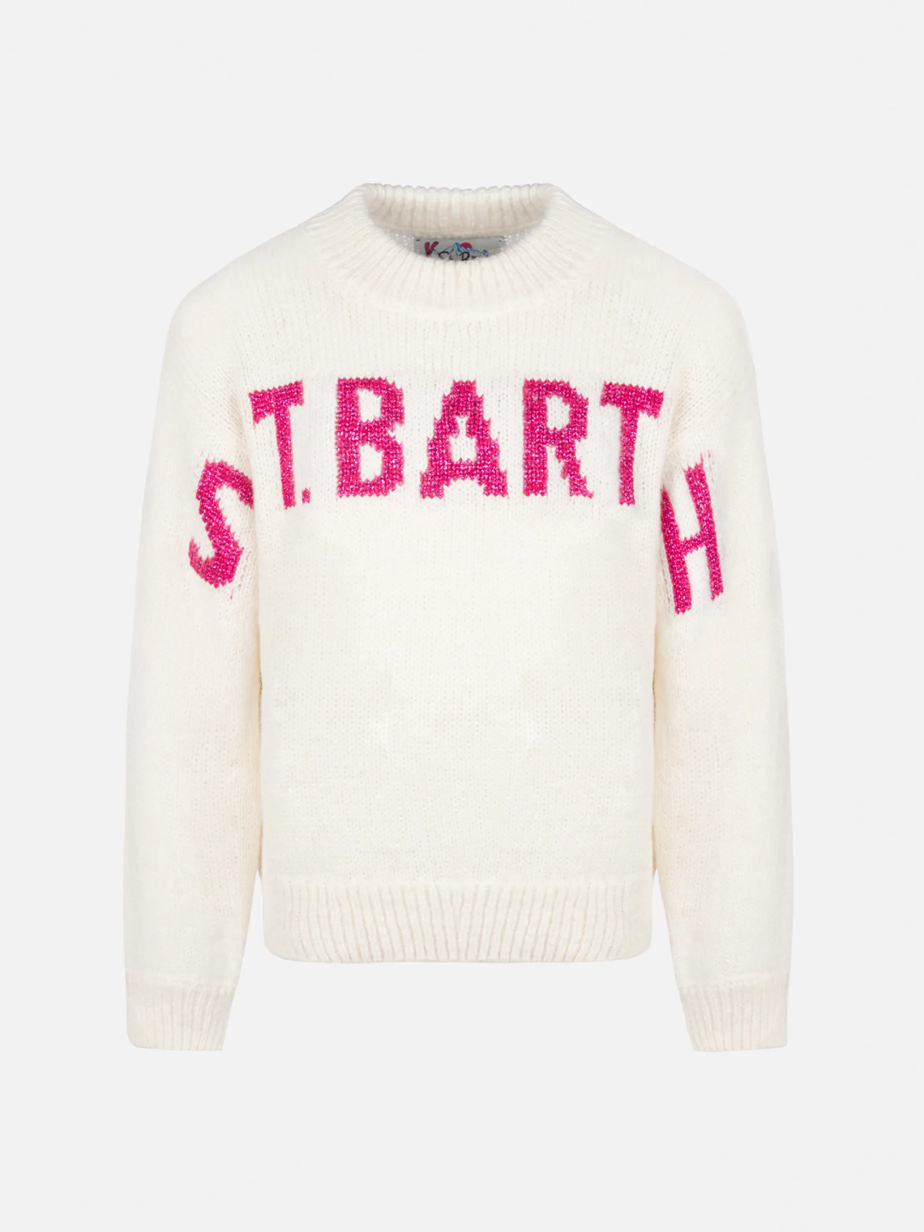 Rosa Rundhalspullover Danya für Mädchen mit Saint Barth Lurex-Logo