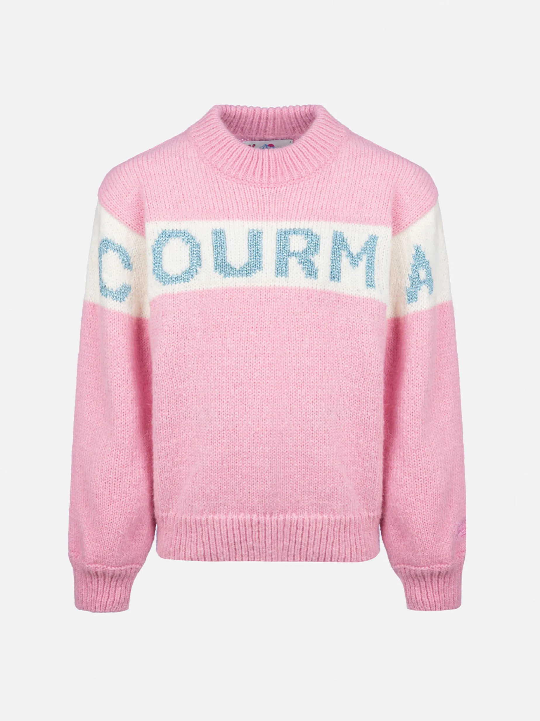 Rosa Rundhalspullover Danya für Mädchen mit Courma-Lurex-Logo