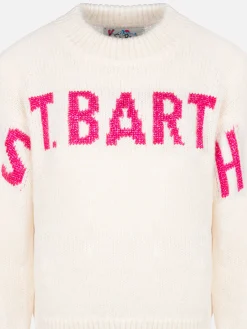 Rosa Rundhalspullover Danya für Mädchen mit Saint Barth Lurex-Logo