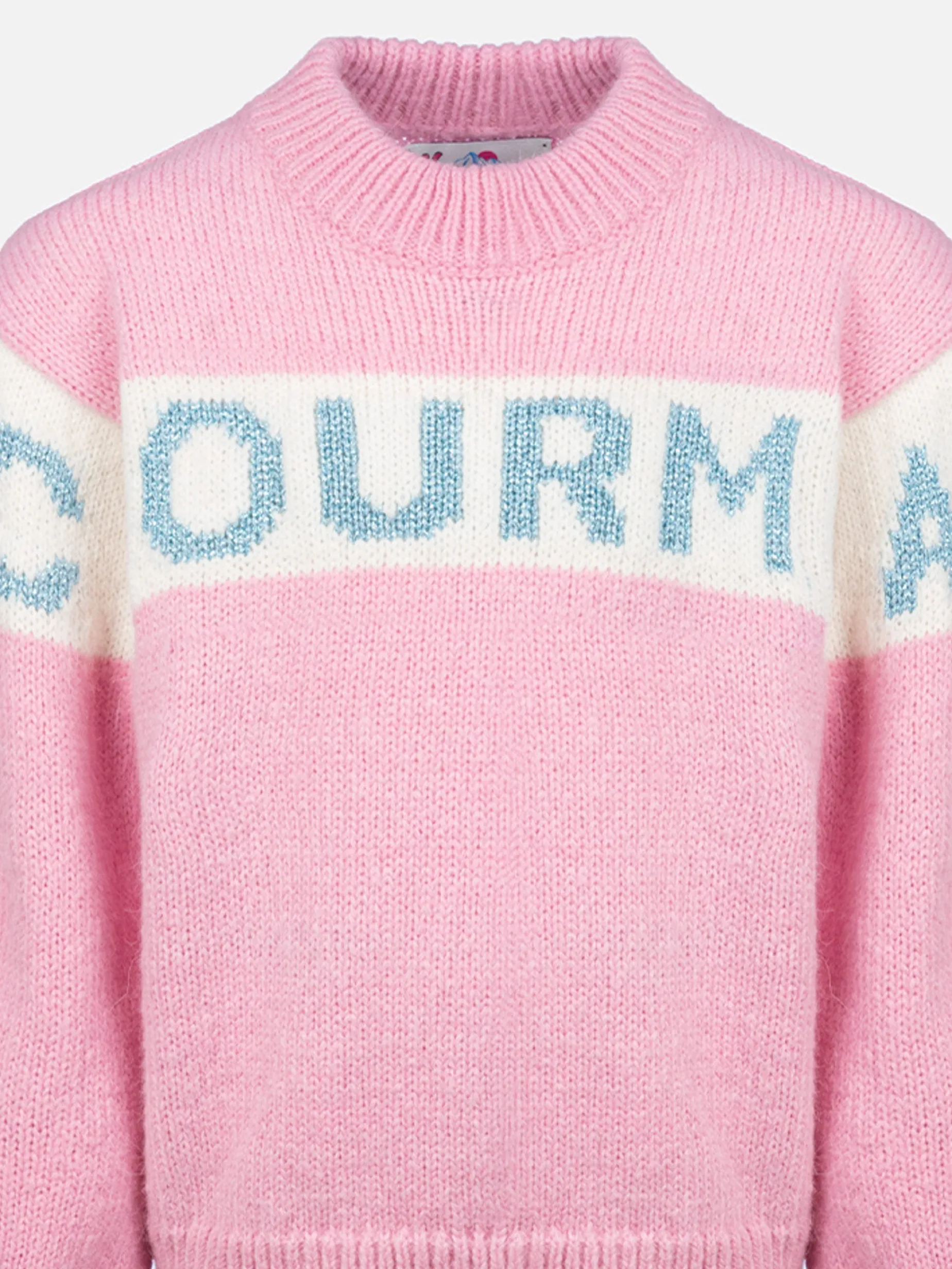 Rosa Rundhalspullover Danya für Mädchen mit Courma-Lurex-Logo