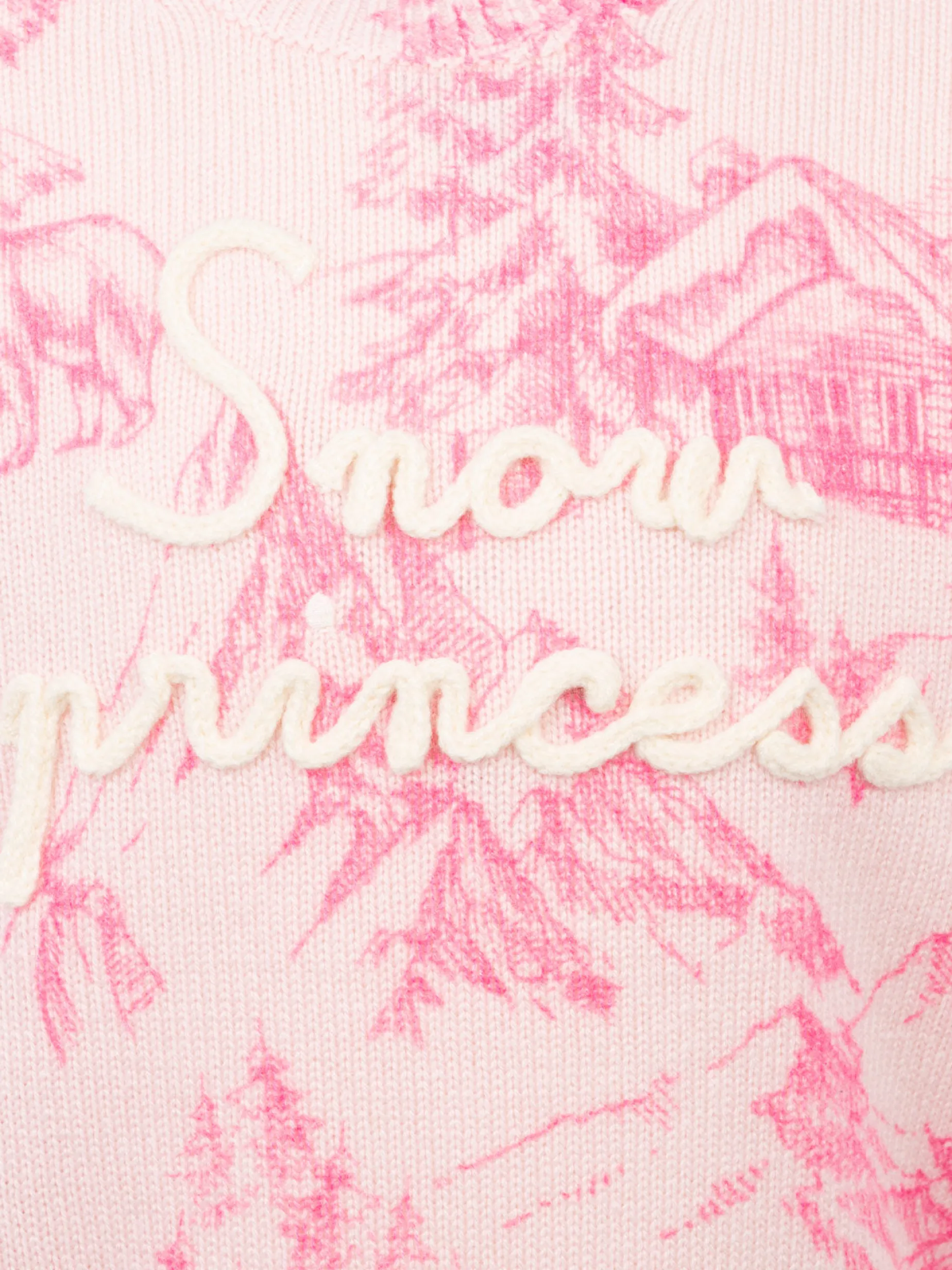 Rosa Rundhalspullover für Mädchen „Princess“ mit Toile de Jouy-Druck und Stickerei „Schneeprinzessin“