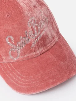 Rosa Samt Ballkappe Baseball mit Strass-Logo