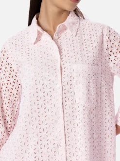 Rosa Sangallo-Hemd-Minikleid für Damen