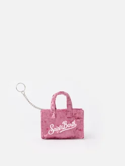 Rosa Schlüsselanhänger aus Chenillestoff mit Logo-Stickerei