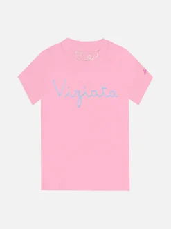Rosa T-Shirt für Mädchen mit aufgesticktem Schriftzug