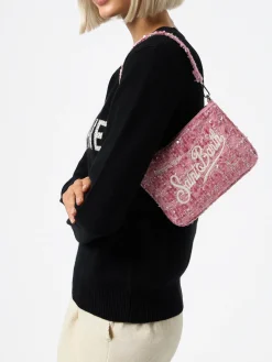 Rosa Tweed-Beutel Mini Parisienne mit Henkel