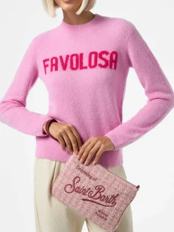 Rosa Tweed-Beutel „Parisienne“ mit Kette