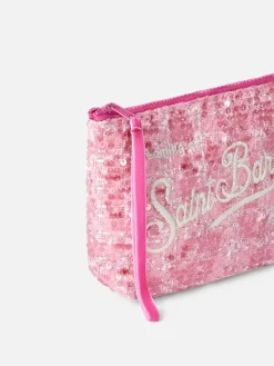 Rosa Tweed-Pochette Aline mit Logo-Stickerei