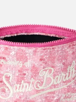 Rosa Tweed-Pochette Aline mit Logo-Stickerei