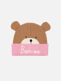 Rosa und braune Mütze „Zaya“ für Mädchen in Bärenform