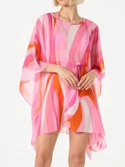 Rosa und orangefarbener Kaftan mit Wellenmuster