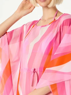 Rosa und orangefarbener Kaftan mit Wellenmuster