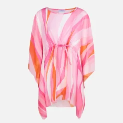 Rosa und orangefarbener Kaftan mit Wellenmuster