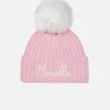 Rosa Wengen-Mütze für Mädchen mit Pompon und Monella-Stickerei