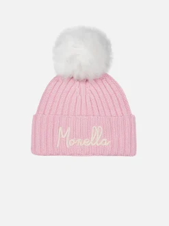 Rosa Wengen-Mütze für Mädchen mit Pompon und Monella-Stickerei