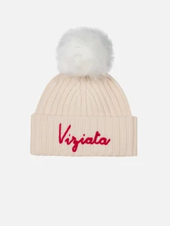 Rosa Wengen-Mütze für Mädchen mit Pompon und Viziata-Stickerei