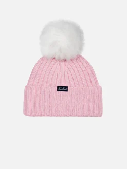 Rosa Wengen-Mütze für Mädchen mit Pompon und Monella-Stickerei