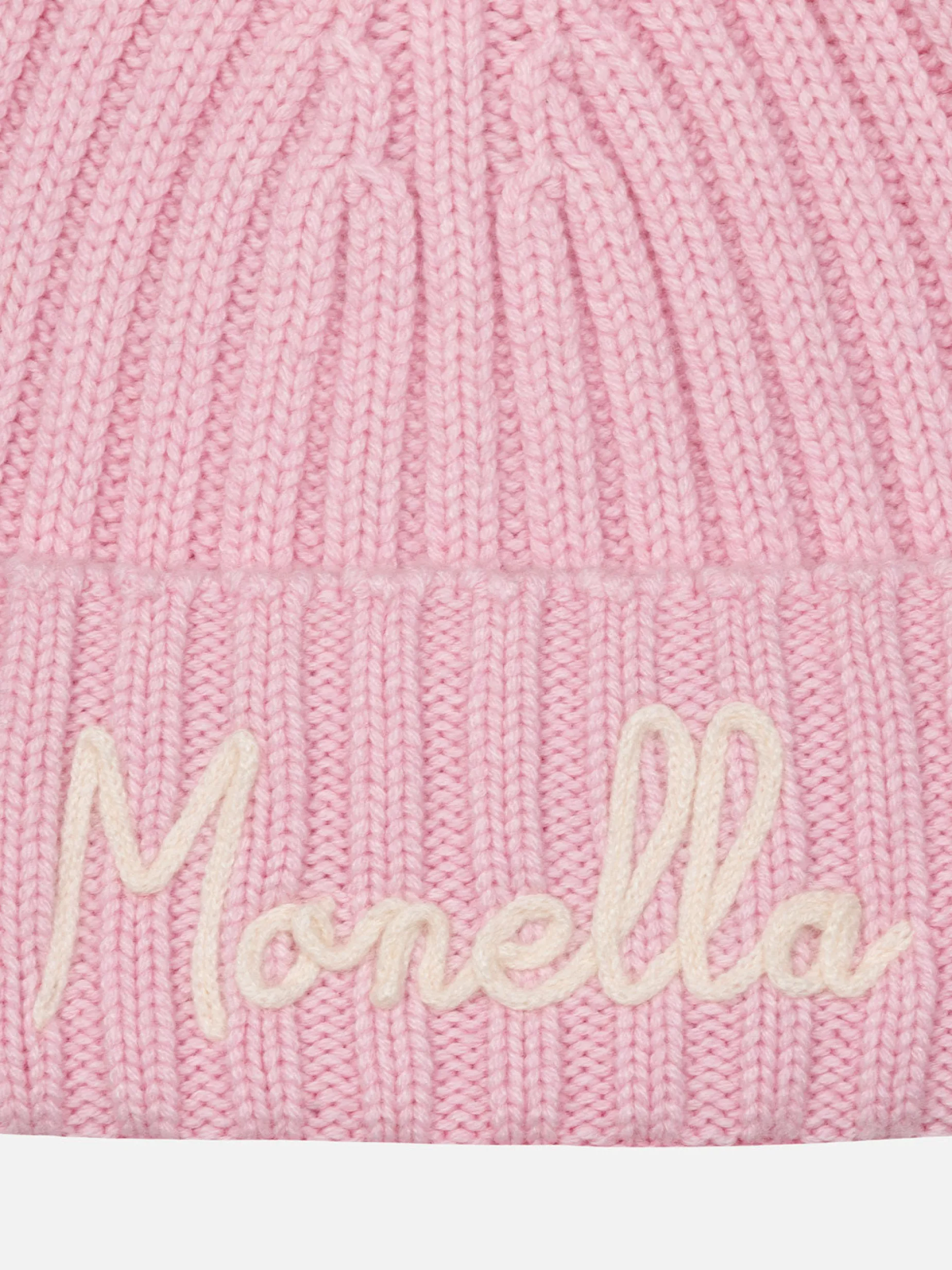 Rosa Wengen-Mütze für Mädchen mit Pompon und Monella-Stickerei