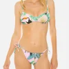 Rosafarbener Bikini mit tropischem Print und Bralette-Oberteil