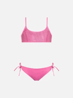 Rosafarbener Bralette-Bikini Jaiden für Mädchen mit Strass