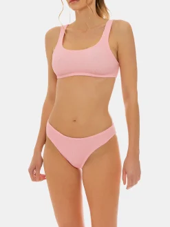 Rosafarbener Bralette-Bikini aus Crinkle-Stoff