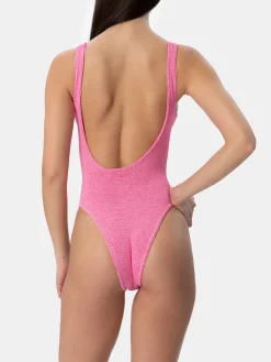 Rosafarbener Damen-Badeanzug in Crinkle-Optik, Lora