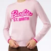 Rosafarbener Damenpullover mit Rundhalsausschnitt und Barbie-Aufdruck | BARBIE-SONDEREDITION