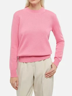 Rosafarbener Damenpullover mit Rundhalsausschnitt und St. Barth-Stickerei