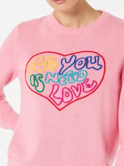 Rosafarbener Damenpullover Alles, was Sie brauchen, ist Liebesstickerei