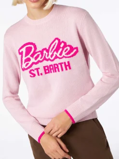 Rosafarbener Damenpullover mit Rundhalsausschnitt und Barbie-Aufdruck | BARBIE-SONDEREDITION