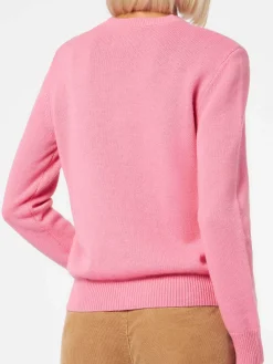 Rosafarbener Damenpullover mit Rundhalsausschnitt und Favolosa-Strass-Print