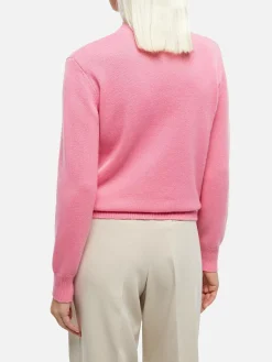 Rosafarbener Damenpullover mit Rundhalsausschnitt und St. Barth-Stickerei