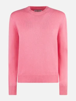 Rosafarbener Damenpullover mit Rundhalsausschnitt und St. Barth-Stickerei