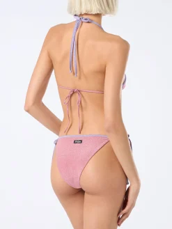 Rosafarbener Damen-Triangel-Bikini Leah Marielle aus Lurex mit Paspelierung