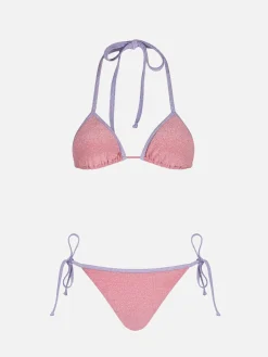 Rosafarbener Damen-Triangel-Bikini Leah Marielle aus Lurex mit Paspelierung