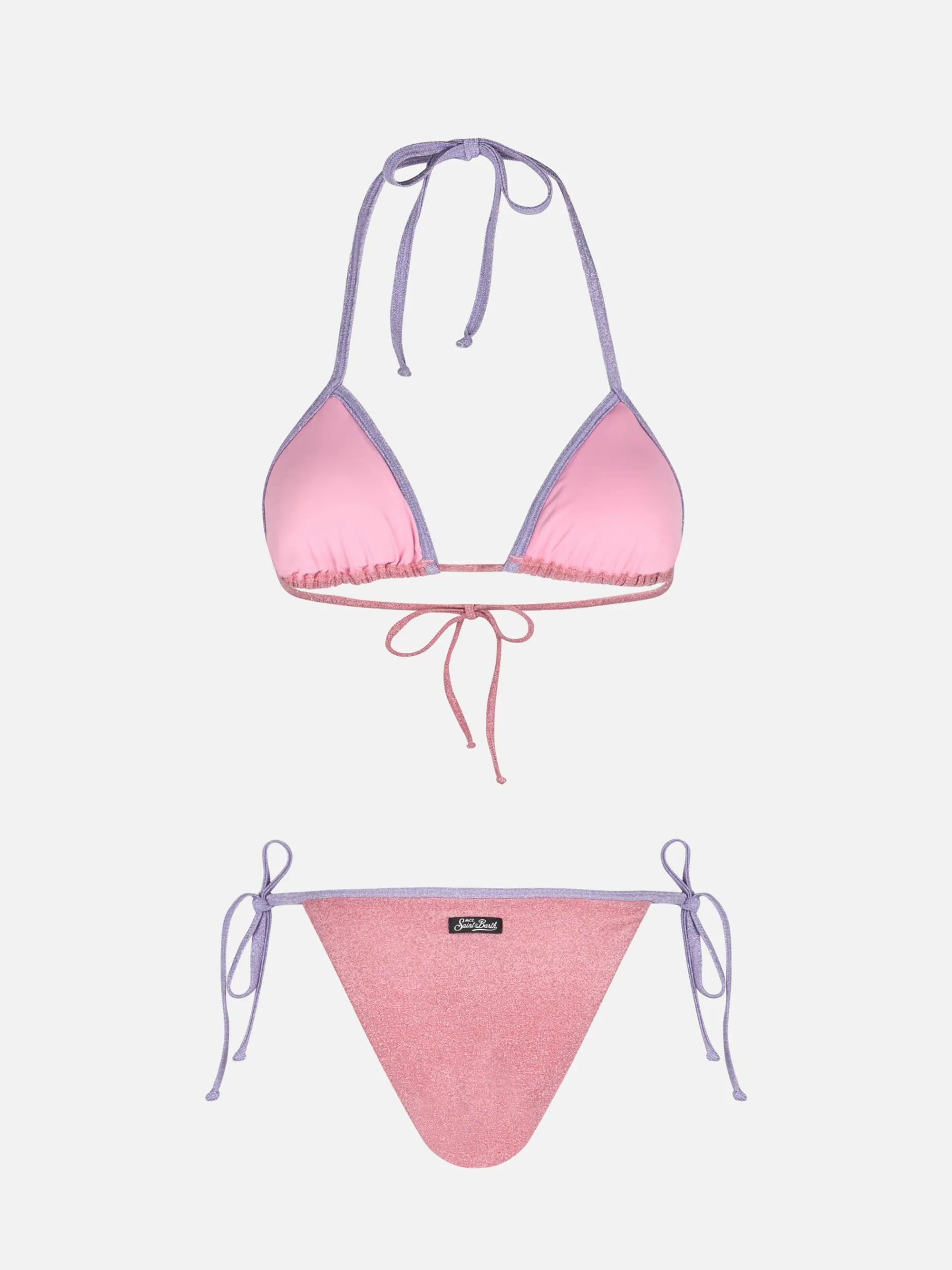 Rosafarbener Damen-Triangel-Bikini Leah Marielle aus Lurex mit Paspelierung