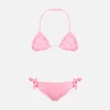 Rosafarbener klassischer Triangel-Bikini Cris für Mädchen mit Sangallo-Stickerei