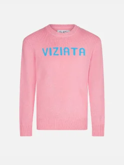 Rosafarbener Mädchenpullover mit Viziata-Aufdruck