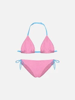 Rosafarbener Mädchen-Triangel-Bikini mit Paspelierung
