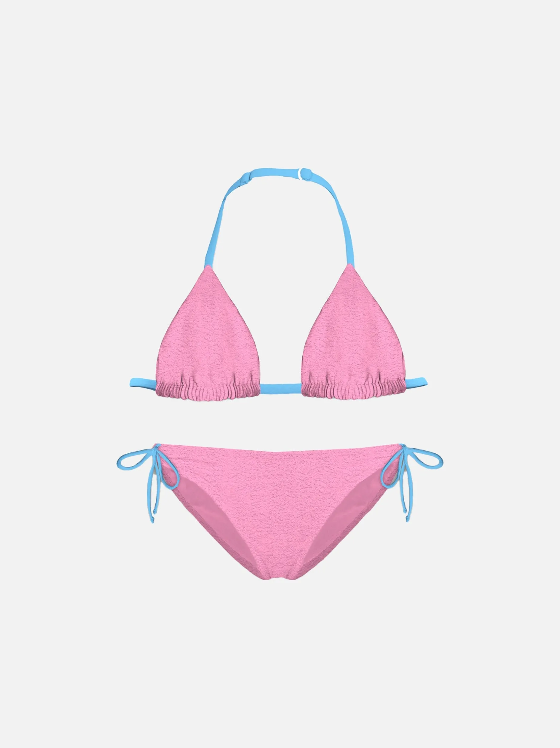Rosafarbener Mädchen-Triangel-Bikini mit Paspelierung