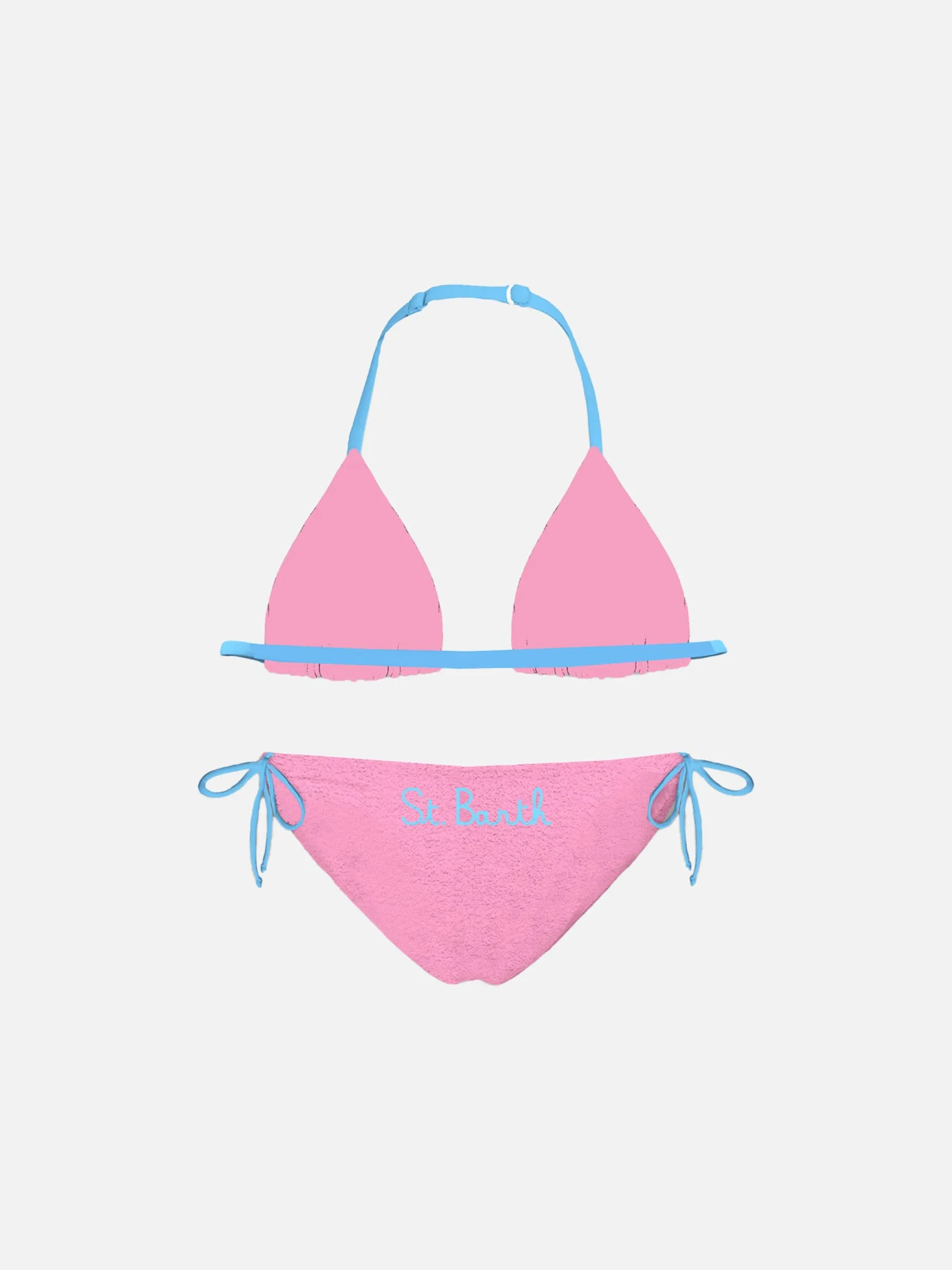 Rosafarbener Mädchen-Triangel-Bikini mit Paspelierung