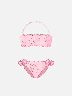 Rosafarbener Sangallo-Bandeau-Bikini für Mädchen
