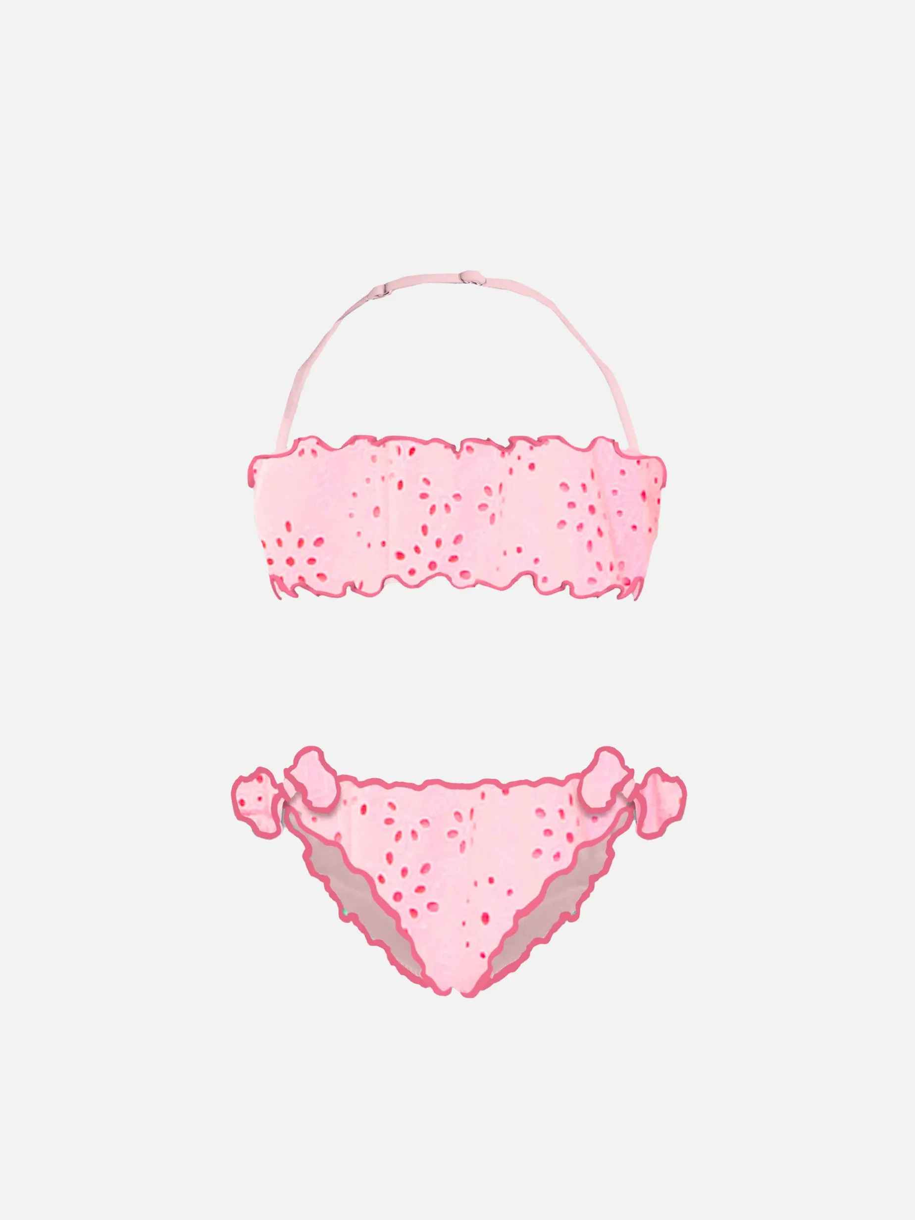 Rosafarbener Sangallo-Bandeau-Bikini für Mädchen