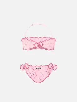 Rosafarbener Sangallo-Bandeau-Bikini für Mädchen