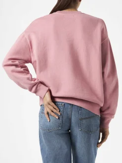Rosafarbenes Damen-Fleece-Sweatshirt mit Frottee-Logo