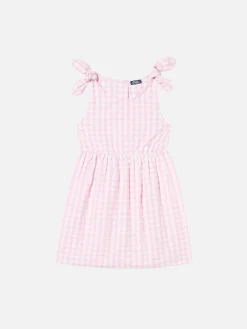 Rosafarbenes Mädchenkleid mit Vichy-Print