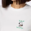 Rosafarbenes Rundhals-T-Shirt Emilie aus Baumwolljersey für Damen mit Snoopy St. Barth Tennis Team-Stickerei | SNOOPY PEANUTS SPECIAL EDITION