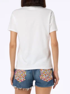 Rosafarbenes Rundhals-T-Shirt Emilie aus Baumwolljersey für Damen mit Snoopy St. Barth Tennis Team-Stickerei | SNOOPY PEANUTS SPECIAL EDITION
