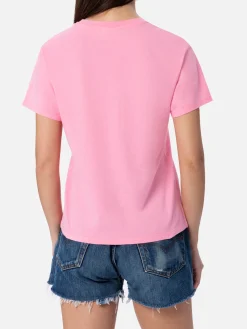 Rosafarbenes Rundhals-T-Shirt Emilie aus Baumwolljersey für Damen