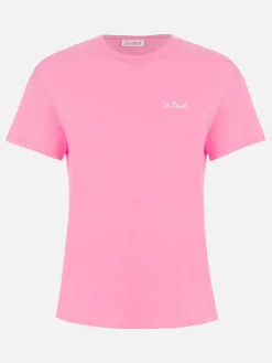 Rosafarbenes Rundhals-T-Shirt Emilie aus Baumwolljersey für Damen